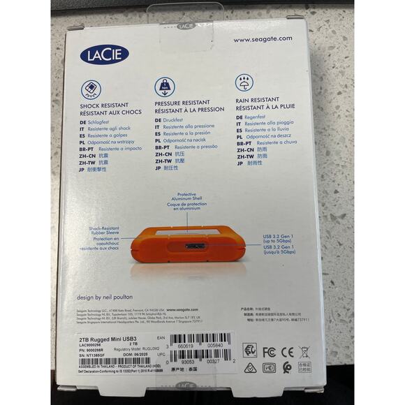 LaCie Rugged Mini 2TB External Hard Drive USB 3.0 Portable 130MB/s color: Orange - Picture 3 of 4